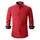 preiswerte Button-Down-Hemden für Herren-Herren Hemd Oberhemd Knopfhemd Glatt Hochzeit Party Schwarz Weiß Rosa Wein Langarm Kargen Frühling &amp; Herbst Bekleidung