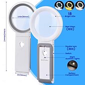 levne Kancelářské potřeby-30x 10x lupa se světlem a stojanem skládací ruční lupa 18 led osvětlená osvětlená lupa pro makulární degeneraci senioři čtení zblízka práce