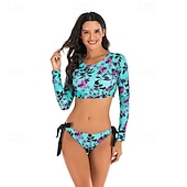 halpa Ihottumavartiot-Naisten Rashguard-uimapuku UV-aurinkosuojaus UPF50+ Hengittävä Pitkähihainen Spandex Uima-asut Uimapuku 2-osainen Avoin selkä Uinti Lainelautailu Hiekkaranta Vesiurheilu Kukat Kesä Kevät Syksy