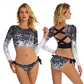 halpa Ihottumavartiot-Naisten Rashguard-uimapuku UV-aurinkosuojaus UPF50+ Hengittävä Pitkähihainen Spandex Uima-asut Uimapuku 2-osainen Avoin selkä Uinti Lainelautailu Hiekkaranta Vesiurheilu Kukat Kesä Kevät Syksy