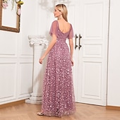 levne růžová-A-line večerní róba elegantní šaty na večírek plesové podlahové délky bez rukávů výstřih do V podzimní svatební host s tylovým žebříčkovým výstřihem s výšivkou