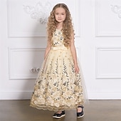 levne Párty šaty-Děti Dívčí Šaty na párty Květinový Bez rukávů Výkon Narozeniny Síťka Kravatový uzel Krásná Sladký Polyester Maxi Šaty na párty Swingové šaty Áčkové šaty Léto 4 roky + Šampaňská Vodní modrá Trávov