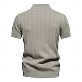 cheap Men&#039;s Elite Polo-Men&#039;s Business Casual Lapel Button Short Sleeve Vintage Fashion Solid Color Vertical Stripes Buttons All Seasons Black Bronze Light Grey Beige