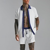 economico Set di camicie basic da uomo-Per uomo 2 pezzi Completo di camicia Set estivo Set abbinati Maglietta informale Camicia di velluto a coste Nero Bianco Manica corta Color Block Colletto Da mare Giornaliero Abbigliamento Di tendenza