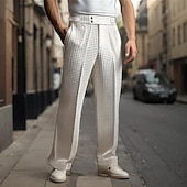 voordelige Loszittend-Voor heren Pakken Broek Geplooide broek Wafel broek Gurkha-broek Zak Effen Comfort Zacht Volledige lengte Feest liiketoiminta Dagelijks Elegant Modieus Zwart Wit