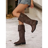 cheap Vintage Boots-Women&#039;s Vintage Mid-Calf Witch Boots with Decorative Buckles and Folded Cuff - Vintage Pirate Style Cosplay Costume Shoes
