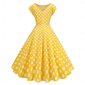economico Vestiti-Retrò Vintage Anni 1950 Abito da cocktail Vestito Vestito Svasato A Pois Griglia / Plaid Per donna Mascherata Evento / Festa Addio al Nubilato Festival Adulti Vestito Abiti per il ritorno