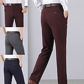 preiswerte Schlank-Herren Anzughosen Hose Hosen Anzughose Tasche Elastische Taille Gerade geschnitten Glatt tragbar Knitterfrei In voller Länge Formal Hochzeit Geschäft Elegant Modisch Schwarz Rote