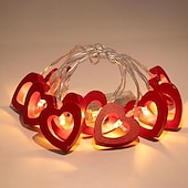 cheap USB String Lights-10/20LEDs Valentine&#039;s Day Wooden Heart String Lights LED Fairy Lights Hanging Wood Love Lamp Garland Valentine&#039;s Day Wedding decor