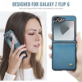 cheap Samsung Cases-Phone Case For Samsung Galaxy Z Flip 6 Z Flip 5 Back Cover Magnetic Support Wireless Charging Card Slot Retro TPU PU Leather