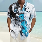 preiswerte Ozean-Druck-Herren Marmor Lässiges Hemd Hawaiihemd Sommerhemd Aloha-Shirt Kurzarm Hawaiianisch Resort Urlaub Täglich Sommer Frühling Ständer Blau