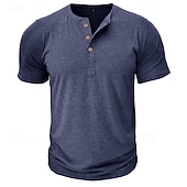cheap Casual Henley Tee-Men's T Shirt Henley Shirt Tee Top Short Sleeve Plain Fashion Designer Basic Button Up Henley Vacation Street Going out Spring &amp; Summer Gray Henley T-Shirt