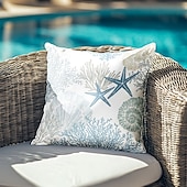 baratos Jogue travesseiros, inserções e capas-Fronha náutica costeira floral dupla face 2 peças capa de almofada quadrada decorativa macia fronha para quarto sofá sala sofá cadeira