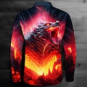 preiswerte Tiermuster Druck-Herren Drache Kragenhemd Knopfhemd Langarm Dunkel Normal Casual Frühling Herbst Umlegekragen Knopf hoch Rote