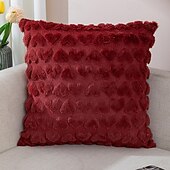 abordables Cubierta de cojín de vacaciones-Funda de almohada decorativa con forma de corazón de peluche para el día de San Valentín, 1 funda de cojín cuadrada suave, funda de almohada para dormitorio, sala de estar, sofá, sillón