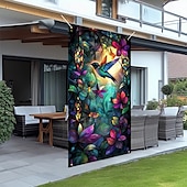billige Dørdeksler-farget glass effekt dørdekorasjoner dørdeksler kolibri dør billedvev dør gardin dekorasjon bakgrunn innendørs/utendørs dør banner for inngangsdør gårdshus