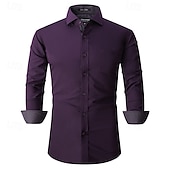cheap Men&#039;s Non Iron Shirts-Men&#039;s Shirt Dress Shirt Button Up Shirt Plain Wedding Party Black White Pink Wine Long Sleeve Lapel Spring &amp;  Fall Clothing Apparel
