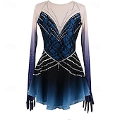 preiswerte Eiskunstlaufkleider-Eiskunstlaufkleid Damen Mädchen Eislaufen Kleid Blau Patchwork Netzstoff Spandex Hohe Elastizität Training Wettbewerb Eiskunstlaufkleidung Klassisch Kristall / Strass Langarm Eislaufen Eiskundstlauf