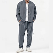 preiswerte Herren Basic Hemden Sets-Herren 2 Stück Hemden-Set Passende Sets Lässiges Hemd Grün Hellgrau Grau Langarm Glatt Täglich Ausgehen Bekleidung Modisch Brautkleider schlicht