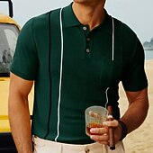 お買い得  メンズプリントポロシャツ-男性用 ボタンアップポロ ゴルフシャツ カジュアル スポーツ ラペル 半袖 ファッション ベーシック カラーブロック パッチワーク ボタン 夏 ブラック イエロー グリーン ボタンアップポロ