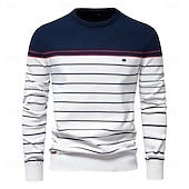 preiswerte Herren Elite Hoodies &amp; Sweatshirts-Herren Pullover Gerippt Stricken Normale Oberteile Farbblock Gestreift Rundhalsausschnitt Strickware Täglich Outdoor Urlaub Bekleidung Frühling Herbst Wein Marineblau S M L