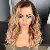 abordables Perruques à dentelle frontale-Perruque Cheveux Naturel Rémy Fermeture 5x5 13x4 devant en dentelle Cheveux Brésiliens Ondulation Lâche Blond Multicolore Partie libre Femme Densité 130% 150% Mèches Colorées / Balayées Ligne de