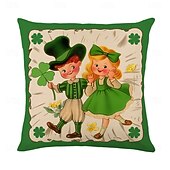abordables Housse de coussin de vacances-Housse de coussin décorative pour la Saint-Patrick, 1 pièce, taie d&#039;oreiller carrée douce en forme de trèfle pour chambre à coucher, salon, canapé, chaise