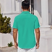 cheap Men&#039;s Bowling Shirt-Men&#039;s Geometric Color Block Casual Shirt Bowling Shirt Button Up Shirt Short Sleeve Artistic Abstract Causal Casual Spring Fall Turndown Button Up Green