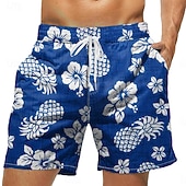 Недорогие Tropical Plants &amp; Flowers-Men's Pineapple Tropical Flowers Swim Trunks Swim Shorts Board Shorts Mid Waist Tropical Streetwear Hawaiian Vacation Daily Holiday Drawstring Elastic Waist 3D Print Designer Clothing Apparel