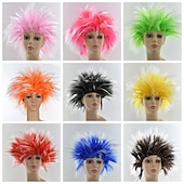 abordables Perruques de carnaval-perruque synthétique bouclée partie médiane perruque courte noir jaune rose rouge bleu cheveux synthétiques hommes rose rouge noir pour le carnaval