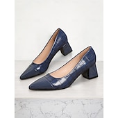 رخيصةأون Block Heels-حذاء نسائي أنيق باللون البني منقوش بجلد التمساح بكعب عريض | مثالي للعمل والحفلات