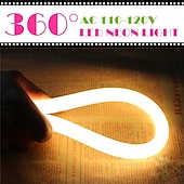 abordables Lampes néon led-Bande lumineuse LED néon 360° AC110 16-100 pieds flexible/étanche/à intensité variable, cordon lumineux LED blanc chaud, télécommande, convient pour la décoration de la maison/du jardin/du bâtiment,