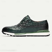 economico Scarpe da ginnastica in pelle premium-sneakers da uomo in pelle bovina di prima qualità con motivo coccodrillo e accenti verdi – calzature casual e sportive alla moda