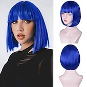 economico Parrucche trendy sintetiche-parrucche bob corte per donne parrucca bob con frangia parrucca bob liscia super morbida e facile da indossare, parrucca sintetica colorata per tutti i giorni, cosplay