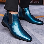 abordables Botas del Chelsea-Botines Chelsea de piel sintética de charol morado para hombre con elásticos: calzado elegante, formal e informal