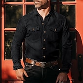 economico camicie di jeans da uomo-Per uomo Camicia Camicia in chambray Camicia in calicò Maglietta informale Camicia con bottoni Camicia di jeans Blu denim Nero Blu Azzurro Manica lunga Liscio Colletto Da mare Giornaliero