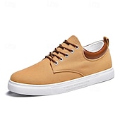 economico Sneakers da uomo-sneakers da uomo in tela marrone chiaro con design allacciato, scarpe casual eleganti e comode per l&#039;uso quotidiano