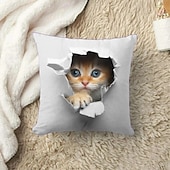billiga djurstil-dekorativt kuddfodral söt kattunge peekaboo grafisk 1 st mjukt fyrkantigt kuddfodral örngott för sovrum vardagsrum soffa soffstol