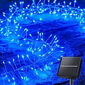 abordables Guirlandes solaires-Guirlande lumineuse solaire de 6 m, 200 LED, blanc chaud, blanc froid, bleu, guirlande lumineuse en fil de cuivre EL 5 mm, lumières de vacances 3 V à énergie solaire, 1 ensemble