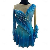 abordables Robes de Patinage Artistique-Robe de patinage artistique Femmes Fille Patinage Robe Rouge Bleu Roi Patchwork Trou de pouce Maille Spandex Élastique Entraînement Pratique Professionnel Tenue de Patinage cristal pailleté manche