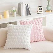 abordables Cubierta de cojín de vacaciones-Funda de almohada decorativa con forma de corazón de peluche para el día de San Valentín, 1 funda de cojín cuadrada suave, funda de almohada para dormitorio, sala de estar, sofá, sillón