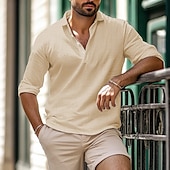 economico Strada-Per uomo Camicia camicia di lino Camicia estiva Abbigliamento mare Liscio Da mare Informale Bianco Cachi Grigio chiaro Azzurro Manica lunga Bavero Primavera estate Abbigliamento