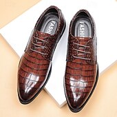 economico Formale-scarpe eleganti da uomo in similpelle con motivo coccodrillo marrone – calzature formali con lacci e design strutturato per lavoro e matrimoni