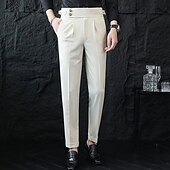 abordables Mince-Homme Remise de diplôme Dress Pants works Pantalon Naples Pantalons Chinos Boutons Avec Poches Jambe Droite Uni Confort Formel Soirée Travail Mode Style Classique Noir Blanche Micro-Élastique