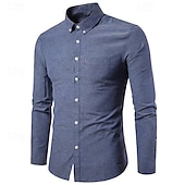 preiswerte Button-Down-Hemden für Herren-Herren Hemd Oberhemd Knopfhemd Glatt Hochzeit Party Schwarz Weiß Rosa Marineblau Langarm Kargen Frühling &amp; Herbst Bekleidung Tasche