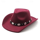 cheap Men&#039;s Hats-Men&#039;s Sun Hat Cowboy Hat Fedora Trilby Hat Black Wine Woolen Vintage Style Fashion 18th Century State of Texas Daily Theme Party Solid / Plain Color Sunscreen Cosplay