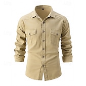 cheap Men&#039;s Button Up Shirts-Men&#039;s Shirt Summer Shirt Casual Shirt Button Up Shirt Black Blue khaki Light Grey Army Green Long Sleeve Plain Lapel Vacation Hawaiian Button-Down Clothing Apparel Fashion Casual Comfortable