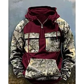 economico felpe con cappuccio da uomo di base-Per uomo Felpa con cappuccio Felpa con cappuccio e cerniera a un quarto Nero Vino Verde militare Blu Reale Cachi Con cappuccio Mimetico Collage Tasca frontale Sportivo Giornaliero Per eventi
