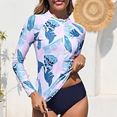 halpa Ihottumavartiot-Naisten Uimashortsit Rashguard-uimapuku Kevyt Pitkähihainen Uima-asut Uimapuku 2-osainen Etuvetoketju Uinti Lainelautailu Hiekkaranta Vesiurheilu Kukat Painettu Kesä Kevät Syksy