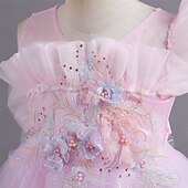 billige Blomsterkjoler-Blomsterpikekjole Barn Jente Prinsesse kjole Ytelse Bryllup Fest Elegant Vakker Netting Helfarge Ermeløs Crew-hals Rosa Blå 4 år +